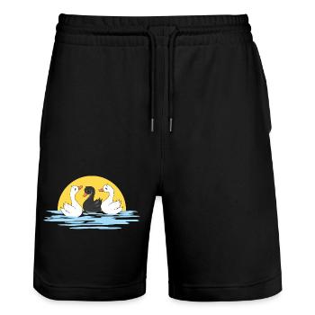 Drei süße schwimmende Babyschwäne - Stanley/Stella Unisex Bio Joggingshorts Trainer  - Schwarz - Vorne - Nik (191cm) & Marisol (170cm)