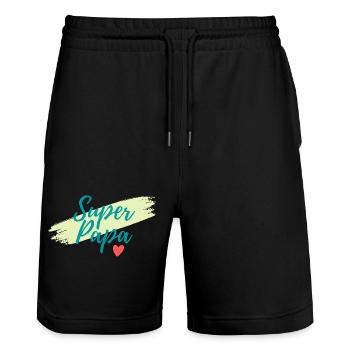 Super Dad - Stanley/Stella Trainer Unisex Organic Jogging Shorts - black - Front - Nik (191cm) & Marisol (170cm)