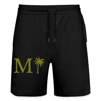 Lettre m vert Palm - Short de jogging bio TRAINER Stanley/Stella unisexe - noir - Devant - Nik (191cm) & Marisol (170cm)
