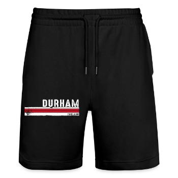Durham, Angleterre, design vintage pour les amoureux du patrimoine - Short de jogging bio TRAINER Stanley/Stella unisexe - noir - Devant - Nik (191cm) & Marisol (170cm)