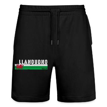 Llandudno Retro Wales Design for Proud Welsh Fans - Stanley/Stella Trainer Unisex Organic Jogging Shorts - black - Front - Nik (191cm) & Marisol (170cm)