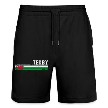 Tenby: Coastal Charm and Welsh Beauty - Stanley/Stella Trainer Unisex Organic Jogging Shorts - black - Front - Nik (191cm) & Marisol (170cm)