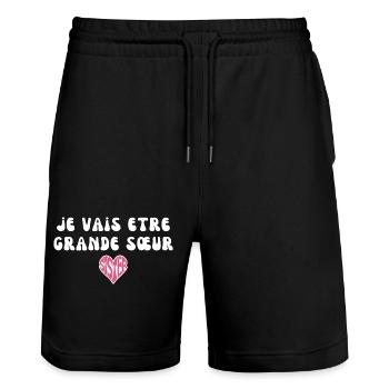 je vais etre grande sœur - Short de jogging bio TRAINER Stanley/Stella unisexe - noir - Devant - Nik (191cm) & Marisol (170cm)