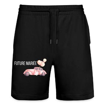 La future mariée - voiture mariage - Short de jogging bio TRAINER Stanley/Stella unisexe - noir - Devant - Nik (191cm) & Marisol (170cm)