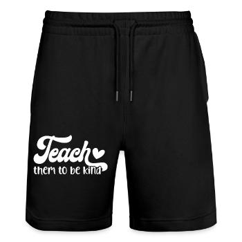Apprenez-leur à être gentils Conception de messages sincères - Short de jogging bio TRAINER Stanley/Stella unisexe - noir - Devant - Nik (191cm) & Marisol (170cm)