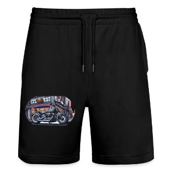 鉄鬼 Tekki Chopper - Stanley/Stella Unisex Bio Joggingshorts Trainer  - Schwarz - Vorne - Nik (191cm) & Marisol (170cm)