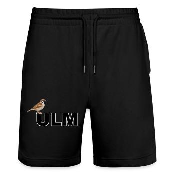 Ulmer Spatz Linsen mit Spätzla Schwäbisch - Stanley/Stella Unisex Bio Joggingshorts Trainer  - Schwarz - Vorne - Nik (191cm) & Marisol (170cm)