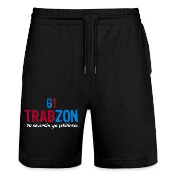Trabzon Ya seversin ya cekilirsin - Stanley/Stella Unisex Bio Joggingshorts Trainer  - Schwarz - Vorne - Nik (191cm) & Marisol (170cm)