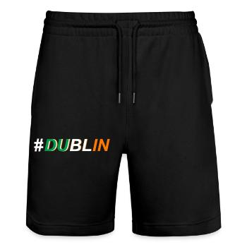 Dublin Ireland Island Cloverleaf - Stanley/Stella Trainer Unisex Organic Jogging Shorts - black - Front - Nik (191cm) & Marisol (170cm)