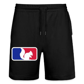 sport red blue logo black squirrel rodent - Stanley/Stella Trainer Unisex Organic Jogging Shorts - black - Front - Nik (191cm) & Marisol (170cm)