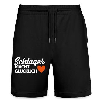 Schlager macht glücklich deutscher Schlager Spruch - Stanley/Stella Unisex Bio Joggingshorts Trainer  - Schwarz - Vorne - Nik (191cm) & Marisol (170cm)