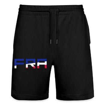 Drapeau FRA France France couleurs bleu blanc rouge - Short de jogging bio TRAINER Stanley/Stella unisexe - noir - Devant - Nik (191cm) & Marisol (170cm)