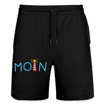 Leuchtturm Moin hellblau - Stanley/Stella Unisex Bio Joggingshorts Trainer  - Schwarz - Vorne - Nik (191cm) & Marisol (170cm)