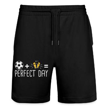 foot apéro perfect day Humor Fußball Bier Aperitif - Stanley/Stella Unisex Bio Joggingshorts Trainer  - Schwarz - Vorne - Nik (191cm) & Marisol (170cm)