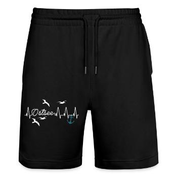 Ostseeliebe Heartbeat Anker + Möven - Stanley/Stella Unisex Bio Joggingshorts Trainer  - Schwarz - Vorne - Nik (191cm) & Marisol (170cm)