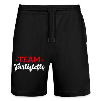 Team Tartiflette Personalisiertes Humorgeschenk - Stanley/Stella Unisex Bio Joggingshorts Trainer  - Schwarz - Vorne - Nik (191cm) & Marisol (170cm)