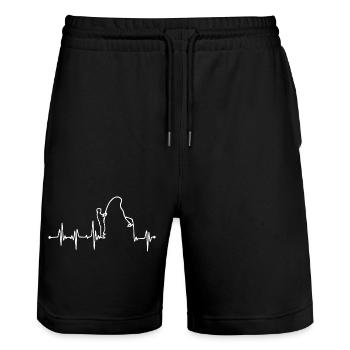Angler - Fishing - Heartbeat - ECG - Stanley/Stella Trainer Unisex Organic Jogging Shorts - black - Front - Nik (191cm) & Marisol (170cm)