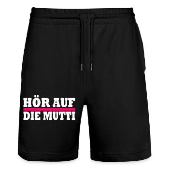 Hör auf die mutti - Stanley/Stella Unisex Bio Joggingshorts Trainer  - Schwarz - Vorne - Nik (191cm) & Marisol (170cm)