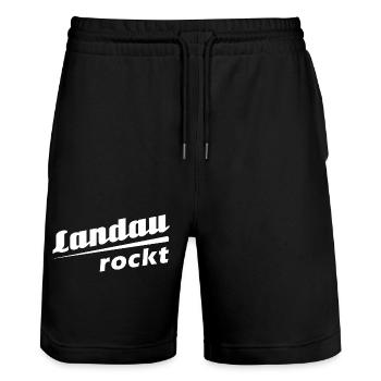 Landau rockt - Textdesign mit Stadtnamen - Stanley/Stella Unisex Bio Joggingshorts Trainer  - Schwarz - Vorne - Nik (191cm) & Marisol (170cm)