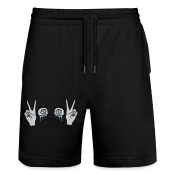 Female Victory Hand Signal Girl - Stanley/Stella Trainer Unisex Organic Jogging Shorts - black - Front - Nik (191cm) & Marisol (170cm)