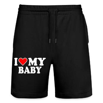 I love my baby - Short de jogging bio TRAINER Stanley/Stella unisexe - noir - Devant - Nik (191cm) & Marisol (170cm)