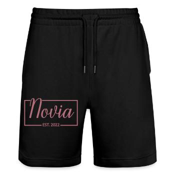 2022 Verlobung Brautdusche Hochzeit - Stanley/Stella Unisex Bio Joggingshorts Trainer  - Schwarz - Vorne - Nik (191cm) & Marisol (170cm)