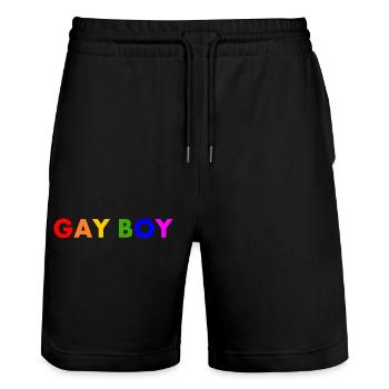 Gay boy - Stanley/Stella Trainer Unisex Organic Jogging Shorts - black - Front - Nik (191cm) & Marisol (170cm)
