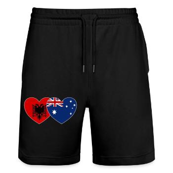 Albania Australia Flag Heart - Stanley/Stella Trainer Unisex Organic Jogging Shorts - black - Front - Nik (191cm) & Marisol (170cm)