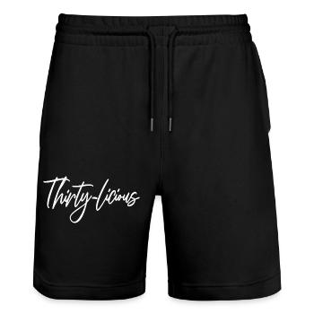 Thirty-Licious Funny 30th Birthday Party Männer Frauen - Stanley/Stella Unisex Bio Joggingshorts Trainer  - Schwarz - Vorne - Nik (191cm) & Marisol (170cm)