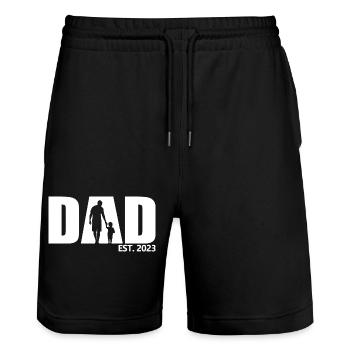 Dad Est. 2023, Dad To Be, Pregnancy Announcement - Stanley/Stella Trainer Unisex Organic Jogging Shorts - black - Front - Nik (191cm) & Marisol (170cm)