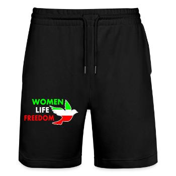 Women life freedom - Stanley/Stella Trainer Unisex Organic Jogging Shorts - black - Front - Nik (191cm) & Marisol (170cm)