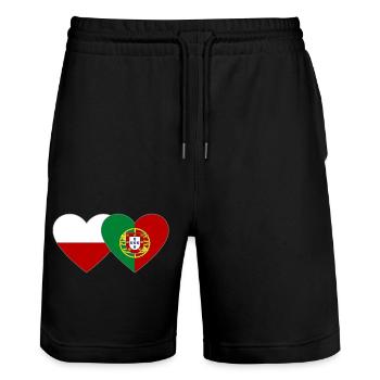 Poland Portugal Flag Heart - Stanley/Stella Trainer Unisex Organic Jogging Shorts - black - Front - Nik (191cm) & Marisol (170cm)