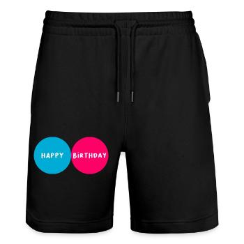 JAHRESTAG. ALLES GUTE ZUM GEBURTSTAG!. ALLES GUTE ZUM GEBURTSTAG!. - Stanley/Stella Unisex Bio Joggingshorts Trainer  - Schwarz - Vorne - Nik (191cm) & Marisol (170cm)