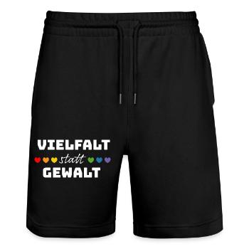 Regenbogenherzchen Vielfalt statt Gewalt weiss - Stanley/Stella Unisex Bio Joggingshorts Trainer  - Schwarz - Vorne - Nik (191cm) & Marisol (170cm)