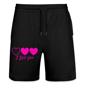 I love you - Short de jogging bio TRAINER Stanley/Stella unisexe - noir - Devant - Nik (191cm) & Marisol (170cm)