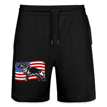 German Shepherd America Flag Dogs Wilsigns - Stanley/Stella Trainer Unisex Organic Jogging Shorts - black - Front - Nik (191cm) & Marisol (170cm)