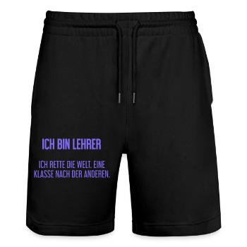 Ich bin Lehrer - ich rette die Welt - Stanley/Stella Unisex Bio Joggingshorts Trainer  - Schwarz - Vorne - Nik (191cm) & Marisol (170cm)