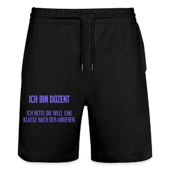 Ich bin Dozent - ich rette die Welt - Stanley/Stella Unisex Bio Joggingshorts Trainer  - Schwarz - Vorne - Nik (191cm) & Marisol (170cm)