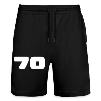 70. 70 JAHRE. 70-JÄHRIGES JUBILÄUM. GEBURTSTAG 70 JAHRE. - Stanley/Stella Unisex Bio Joggingshorts Trainer  - Schwarz - Vorne - Nik (191cm) & Marisol (170cm)