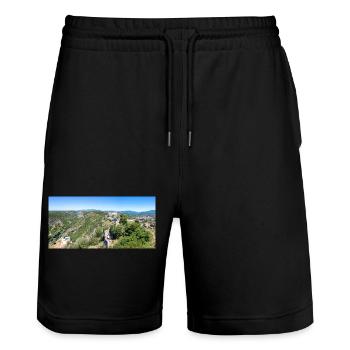 Knin Fortress (Kninska tvrđava) Croatia - Stanley/Stella Trainer Unisex Organic Jogging Shorts - black - Front - Nik (191cm) & Marisol (170cm)
