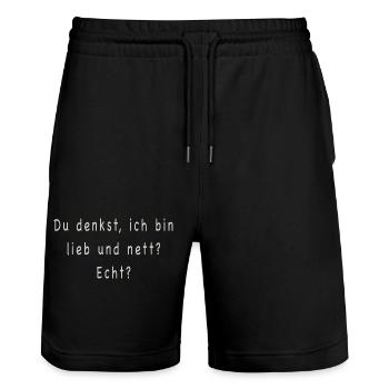 Lieb und nett - Stanley/Stella Unisex Bio Joggingshorts Trainer  - Schwarz - Vorne - Nik (191cm) & Marisol (170cm)