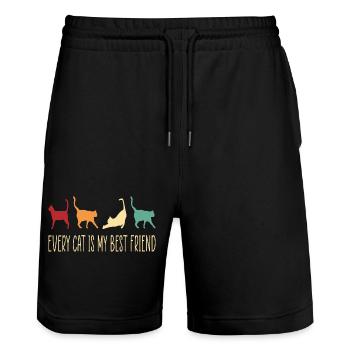 Katze Retro Spruch Geschenk - Stanley/Stella Unisex Bio Joggingshorts Trainer  - Schwarz - Vorne - Nik (191cm) & Marisol (170cm)