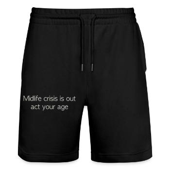mid-life crisis - Stanley/Stella Trainer Unisex Organic Jogging Shorts - black - Front - Nik (191cm) & Marisol (170cm)