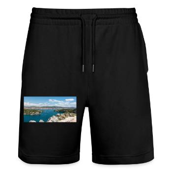 Panoramablick Primošten, Šibenik-Knin, Kroatien - Stanley/Stella Unisex Bio Joggingshorts Trainer  - Schwarz - Vorne - Nik (191cm) & Marisol (170cm)