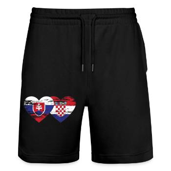Slovaquie Croatie drapeau coeur utilisé - Short de jogging bio TRAINER Stanley/Stella unisexe - noir - Devant - Nik (191cm) & Marisol (170cm)