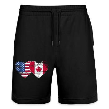 USA Kanada Flagge Herz used - Stanley/Stella Unisex Bio Joggingshorts Trainer  - Schwarz - Vorne - Nik (191cm) & Marisol (170cm)