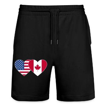 USA Canada Flag Heart - Stanley/Stella Trainer Unisex Organic Jogging Shorts - black - Front - Nik (191cm) & Marisol (170cm)