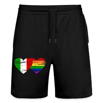 Italien Regenbogen Flagge used - Stanley/Stella Unisex Bio Joggingshorts Trainer  - Schwarz - Vorne - Nik (191cm) & Marisol (170cm)