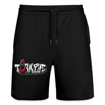 Türkiye - Stanley/Stella Trainer Unisex Organic Jogging Shorts - black - Front - Nik (191cm) & Marisol (170cm)