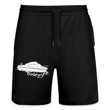 Motorboot weiss - Stanley/Stella Unisex Bio Joggingshorts Trainer  - Schwarz - Vorne - Nik (191cm) & Marisol (170cm)